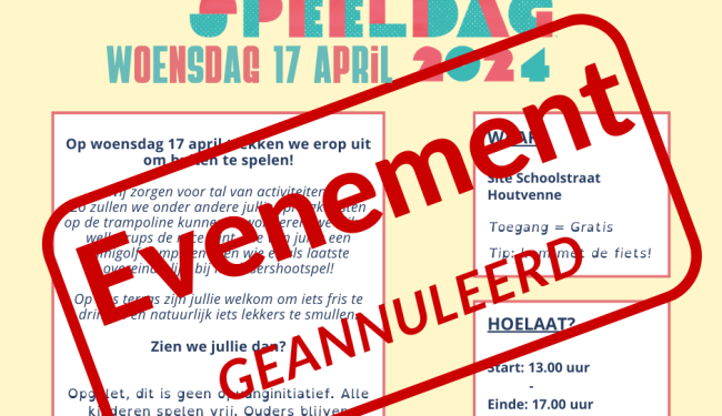 Buitenspeeldag evenement geannuleerd